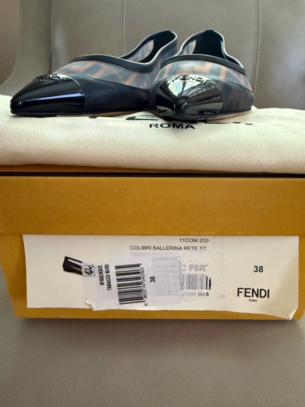 Fendi Black Pointed Mesh Flats with Nude Insole - Picture 2 of 5